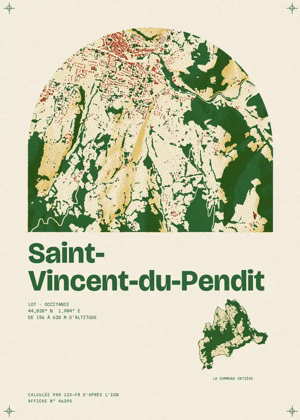 Affiche de Saint-Vincent-du-Pendit, calculée par 123-fr d'après l'IGN