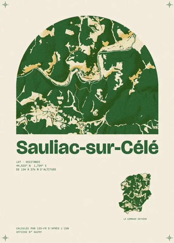 Affiche de Sauliac-sur-Célé, calculée par 123-fr d'après l'IGN