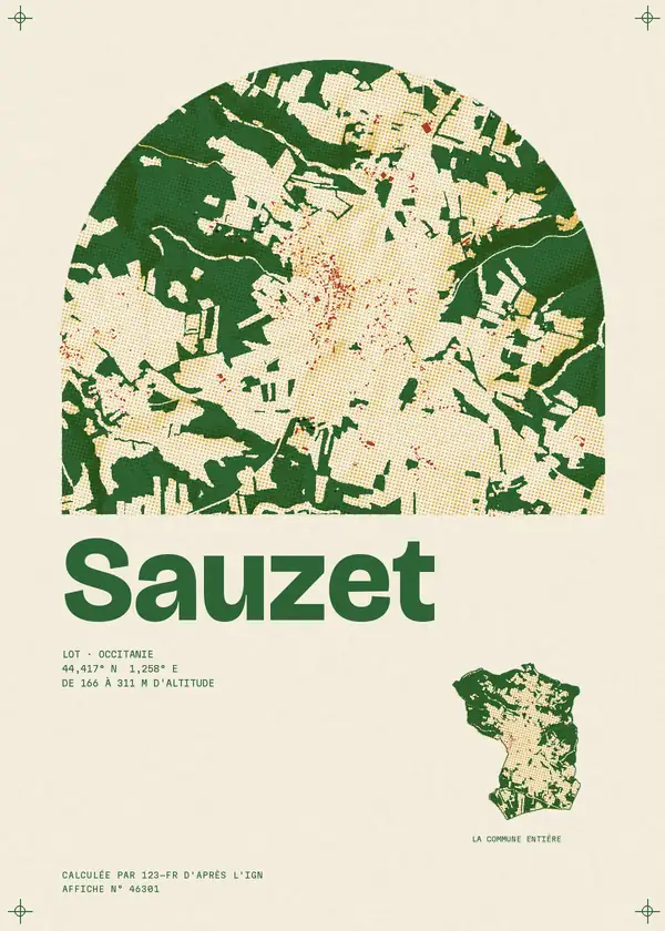 Affiche de Sauzet, calculée par 123-fr d'après l'IGN