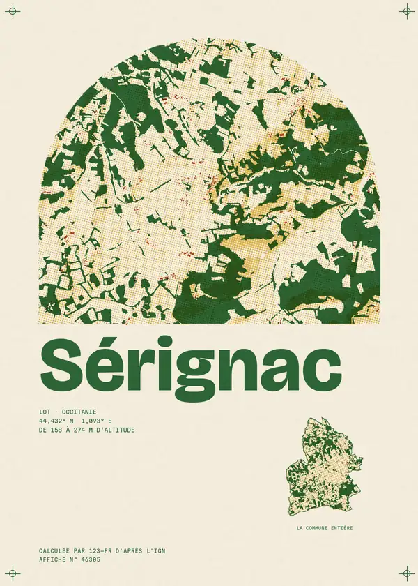 Affiche de Sérignac, calculée par 123-fr d'après l'IGN