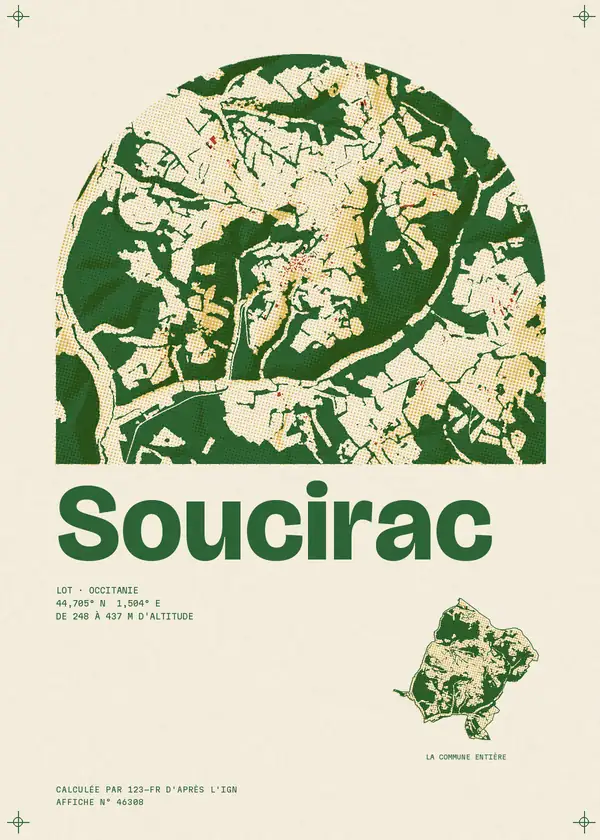 Affiche de Soucirac, calculée par 123-fr d'après l'IGN