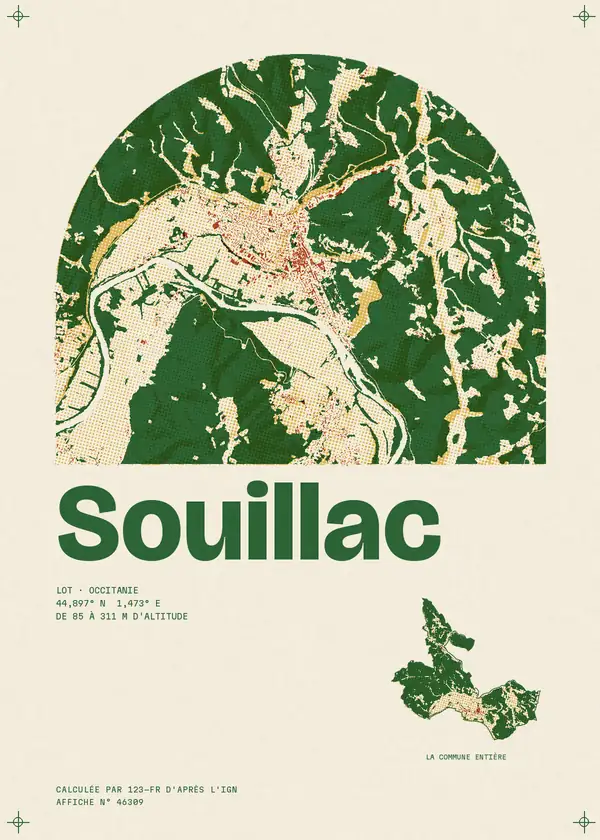 Affiche de Souillac, calculée par 123-fr d'après l'IGN