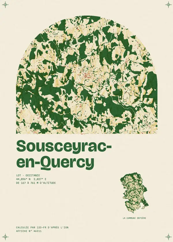 Affiche de Sousceyrac-en-Quercy, calculée par 123-fr d'après l'IGN