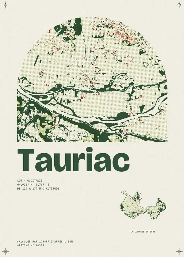 Affiche de Tauriac, calculée par 123-fr d'après l'IGN