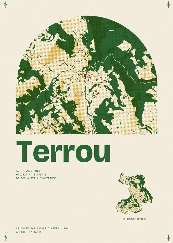 Affiche de Terrou, calculée par 123-fr d'après l'IGN
