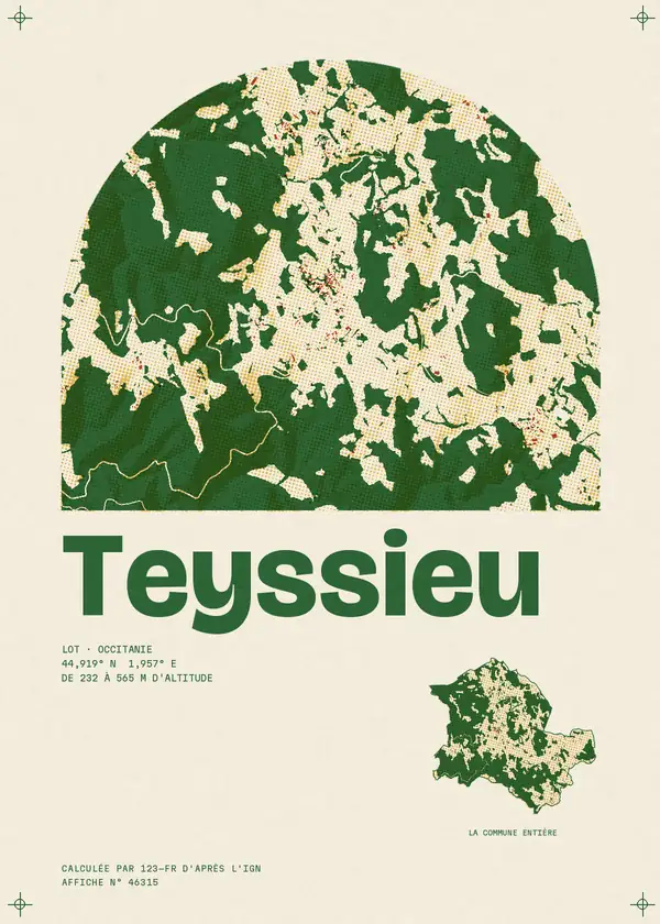 Affiche de Teyssieu, calculée par 123-fr d'après l'IGN