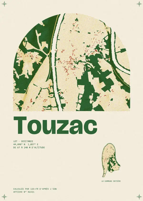 Affiche de Touzac, calculée par 123-fr d'après l'IGN