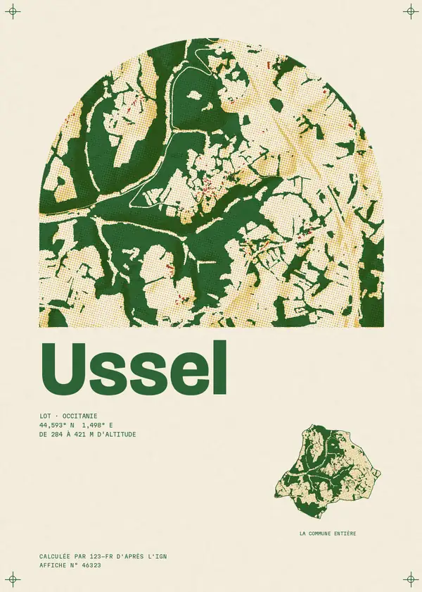 Affiche de Ussel, calculée par 123-fr d'après l'IGN