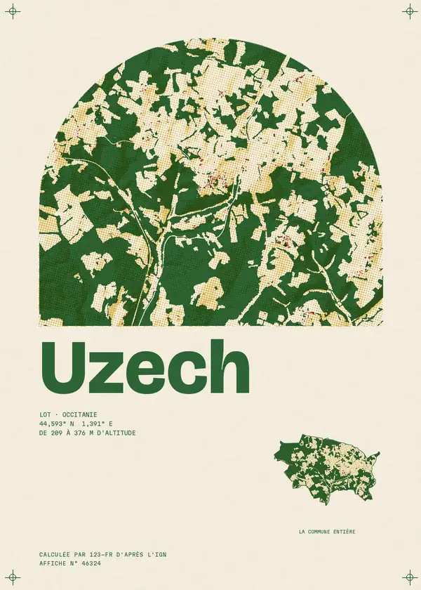 Affiche de Uzech, calculée par 123-fr d'après l'IGN
