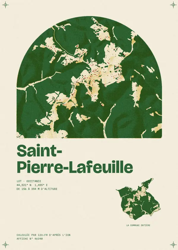 Affiche de Saint-Pierre-Lafeuille, calculée par 123-fr d'après l'IGN
