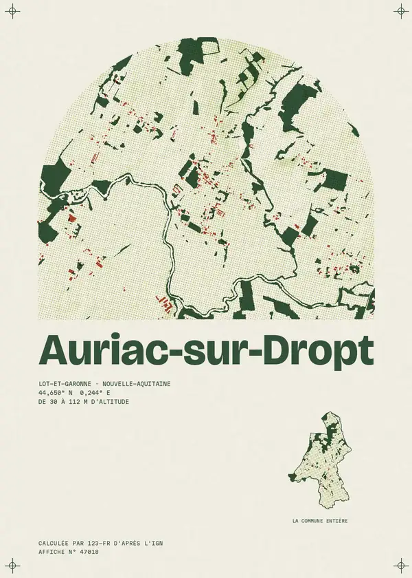 Affiche de Auriac-sur-Dropt, calculée par 123-fr d'après l'IGN