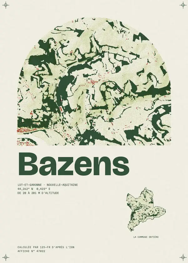 Affiche de Bazens, calculée par 123-fr d'après l'IGN