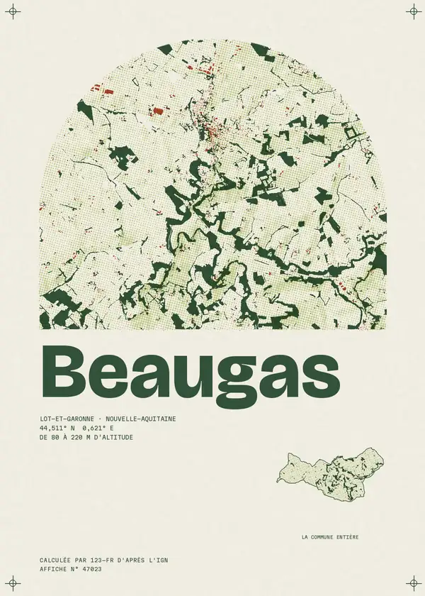 Affiche de Beaugas, calculée par 123-fr d'après l'IGN