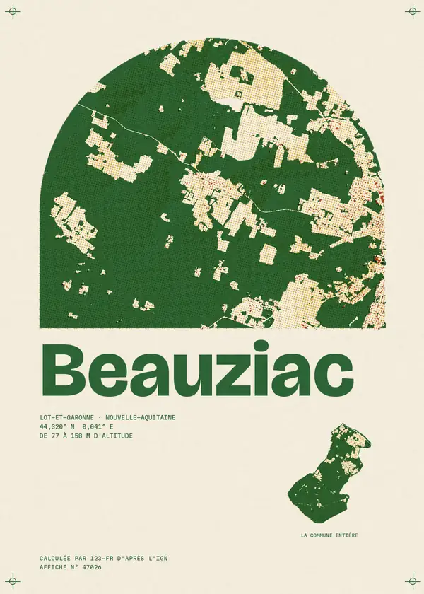 Affiche de Beauziac, calculée par 123-fr d'après l'IGN