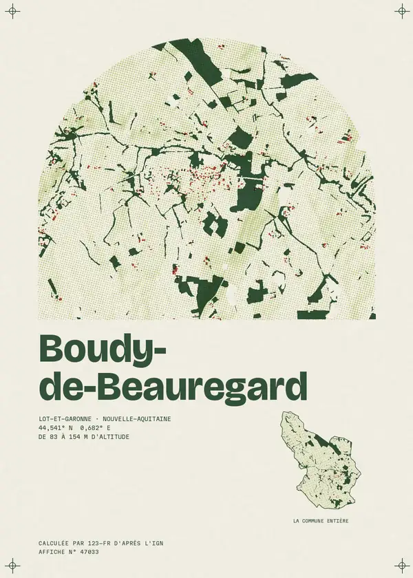 Affiche de Boudy-de-Beauregard, calculée par 123-fr d'après l'IGN