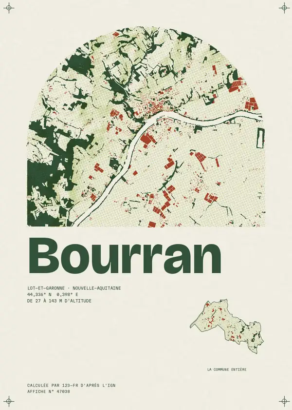 Affiche de Bourran, calculée par 123-fr d'après l'IGN