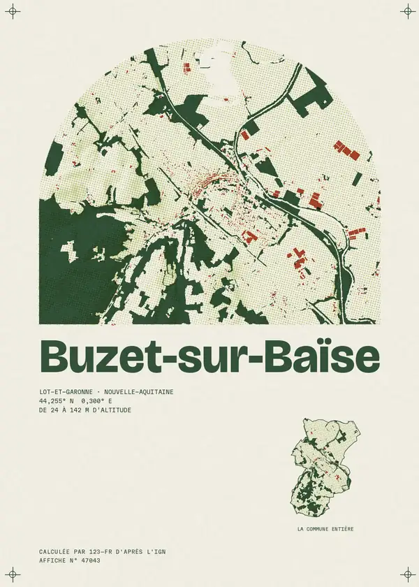 Affiche de Buzet-sur-Baïse, calculée par 123-fr d'après l'IGN