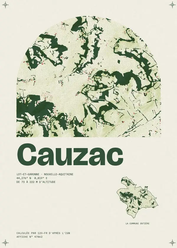 Affiche de Cauzac, calculée par 123-fr d'après l'IGN