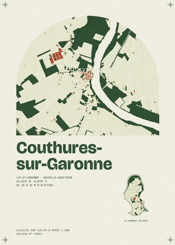 Affiche de Couthures-sur-Garonne, calculée par 123-fr d'après l'IGN