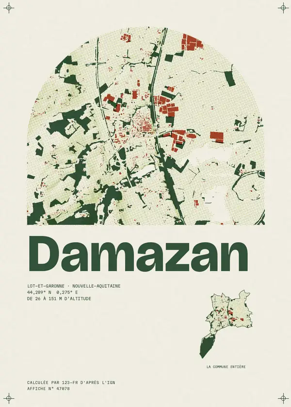 Affiche de Damazan, calculée par 123-fr d'après l'IGN