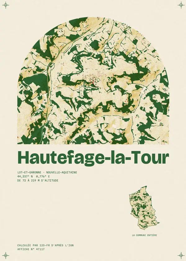 Affiche de Hautefage-la-Tour, calculée par 123-fr d'après l'IGN
