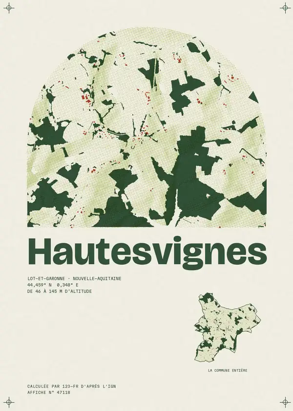 Affiche de Hautesvignes, calculée par 123-fr d'après l'IGN