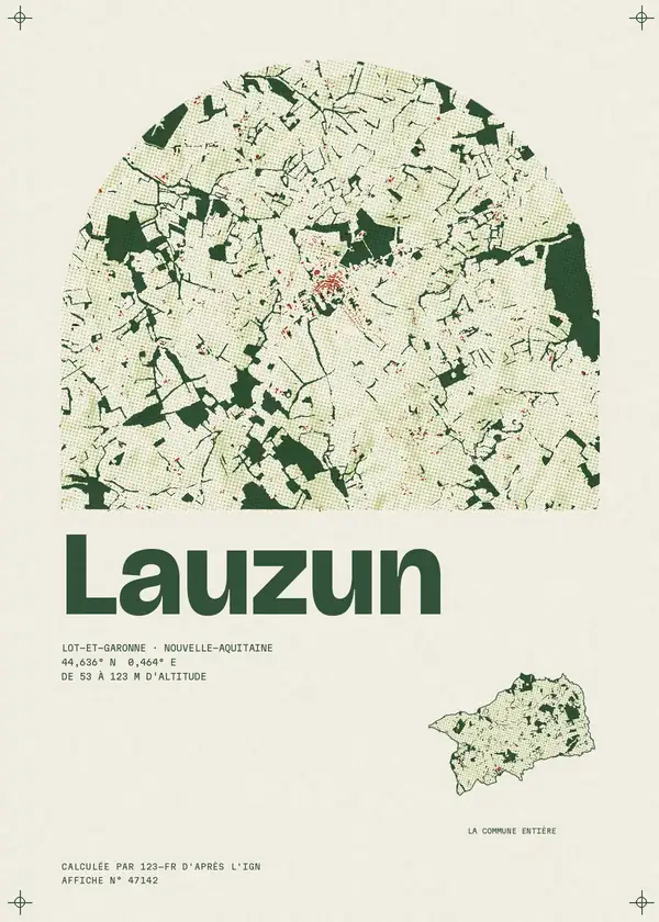 Affiche de Lauzun, calculée par 123-fr d'après l'IGN