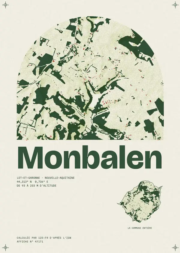 Affiche de Monbalen, calculée par 123-fr d'après l'IGN