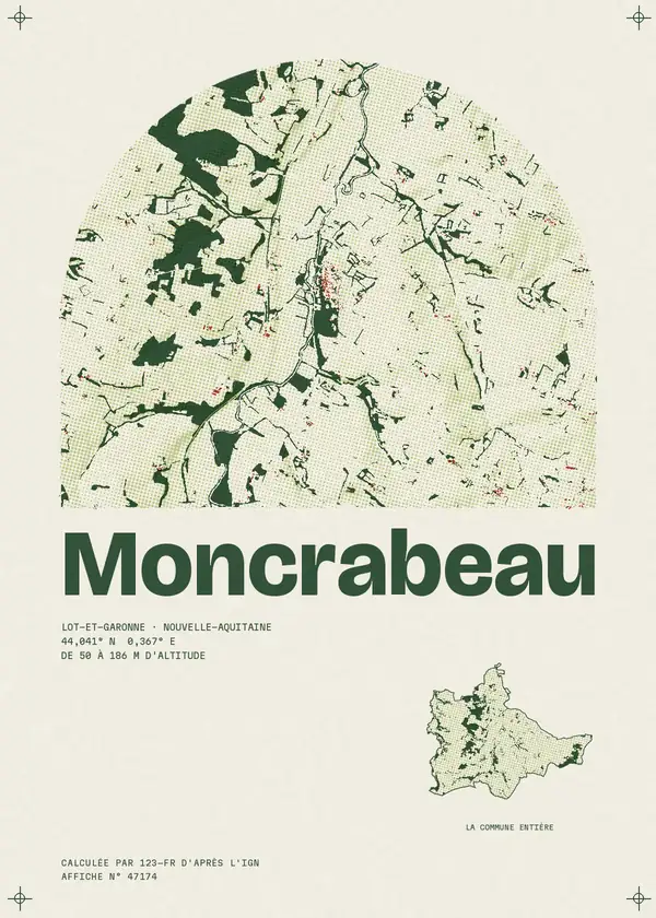Affiche de Moncrabeau, calculée par 123-fr d'après l'IGN