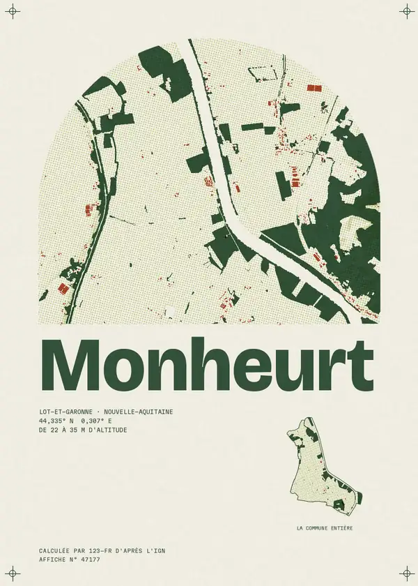 Affiche de Monheurt, calculée par 123-fr d'après l'IGN