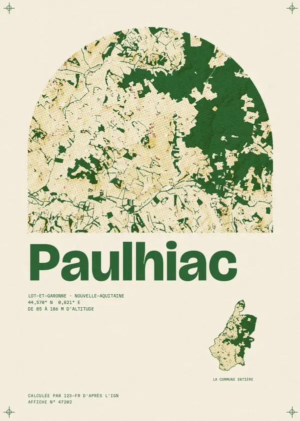 Affiche de Paulhiac, calculée par 123-fr d'après l'IGN
