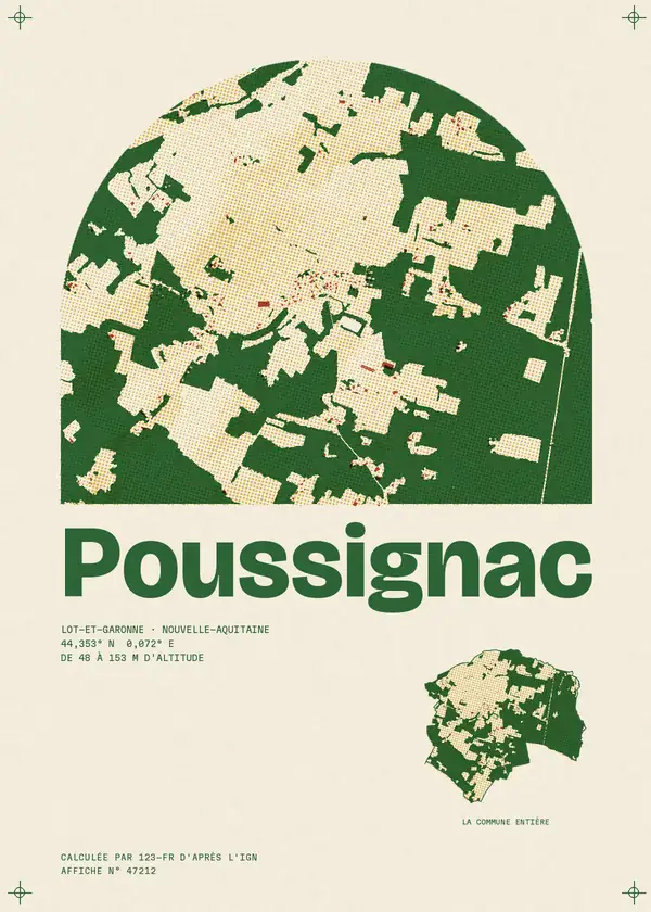 Affiche de Poussignac, calculée par 123-fr d'après l'IGN