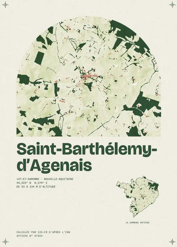 Affiche de Saint-Barthélemy-d'Agenais, calculée par 123-fr d'après l'IGN