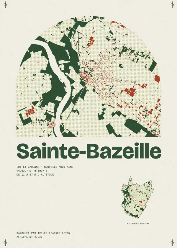 Affiche de Sainte-Bazeille, calculée par 123-fr d'après l'IGN