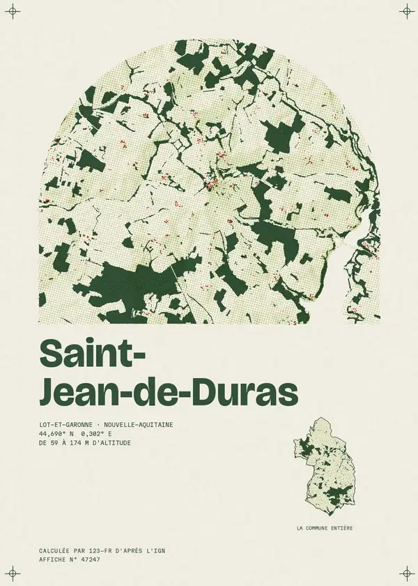 Affiche de Saint-Jean-de-Duras, calculée par 123-fr d'après l'IGN