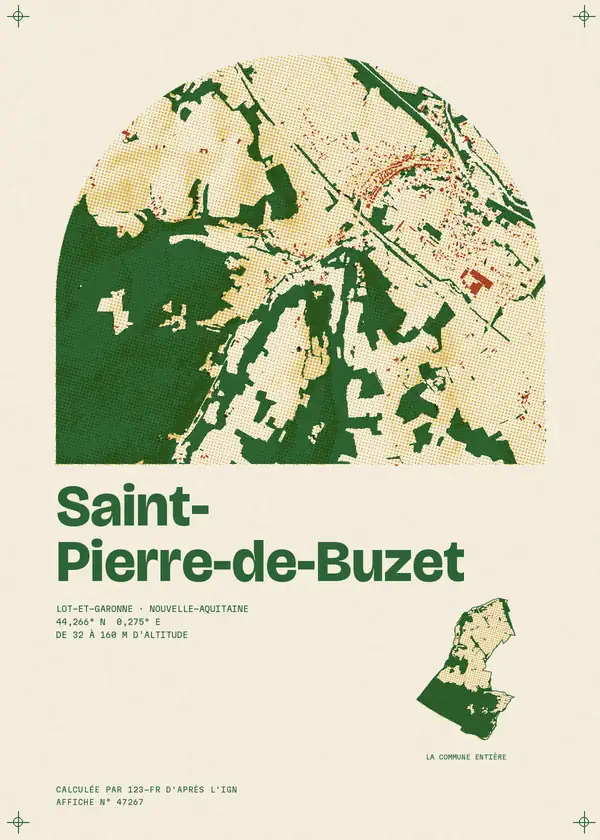 Affiche de Saint-Pierre-de-Buzet, calculée par 123-fr d'après l'IGN