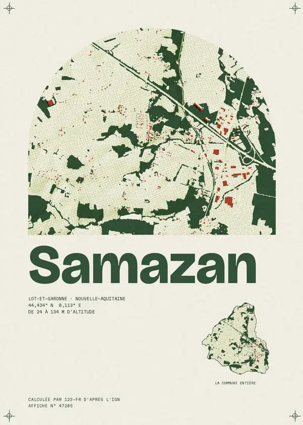 Affiche de Samazan, calculée par 123-fr d'après l'IGN