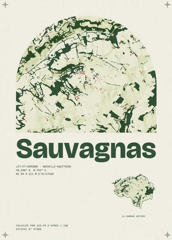 Affiche de Sauvagnas, calculée par 123-fr d'après l'IGN