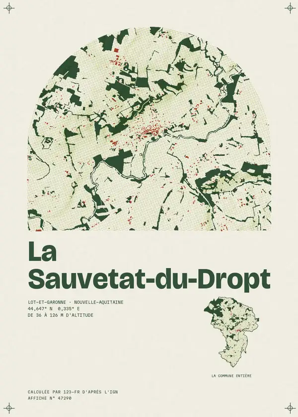 Affiche de La Sauvetat-du-Dropt, calculée par 123-fr d'après l'IGN