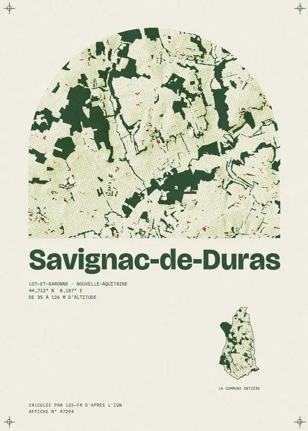 Affiche de Savignac-de-Duras, calculée par 123-fr d'après l'IGN