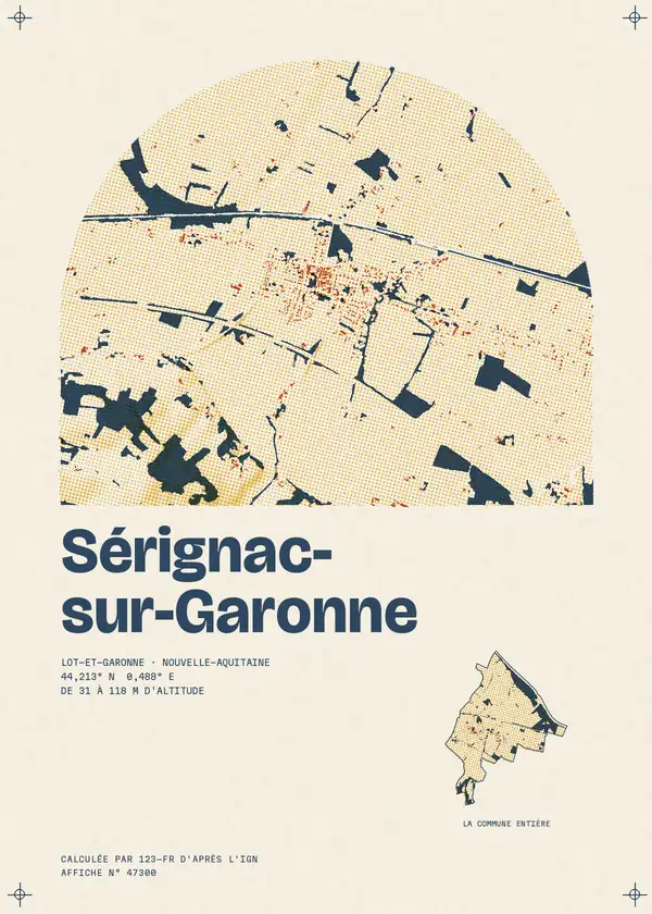 Affiche de Sérignac-sur-Garonne, calculée par 123-fr d'après l'IGN