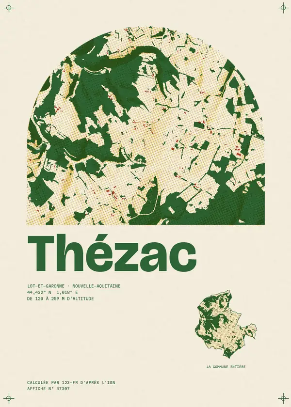 Affiche de Thézac, calculée par 123-fr d'après l'IGN