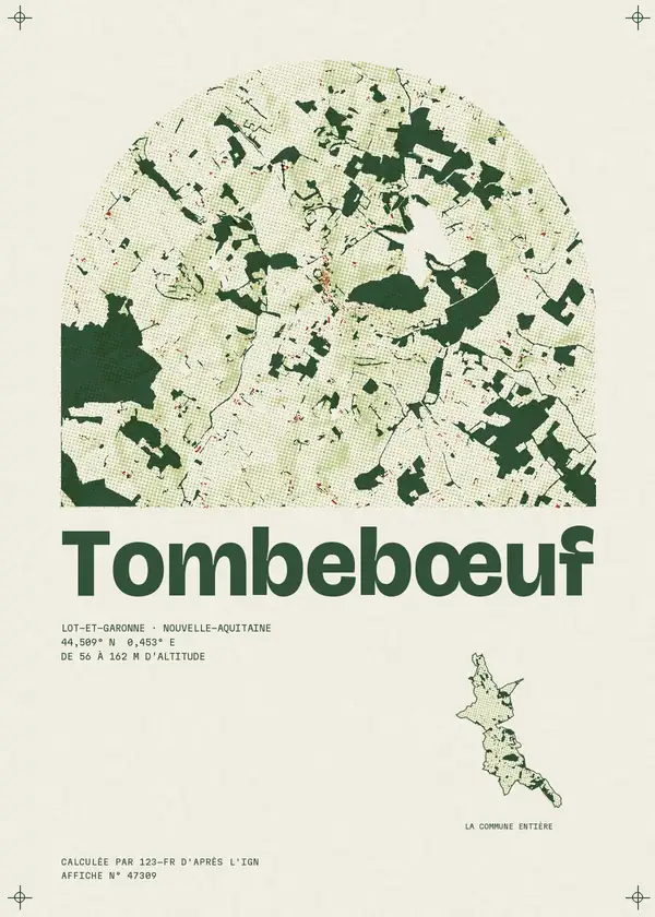 Affiche de Tombebœuf, calculée par 123-fr d'après l'IGN