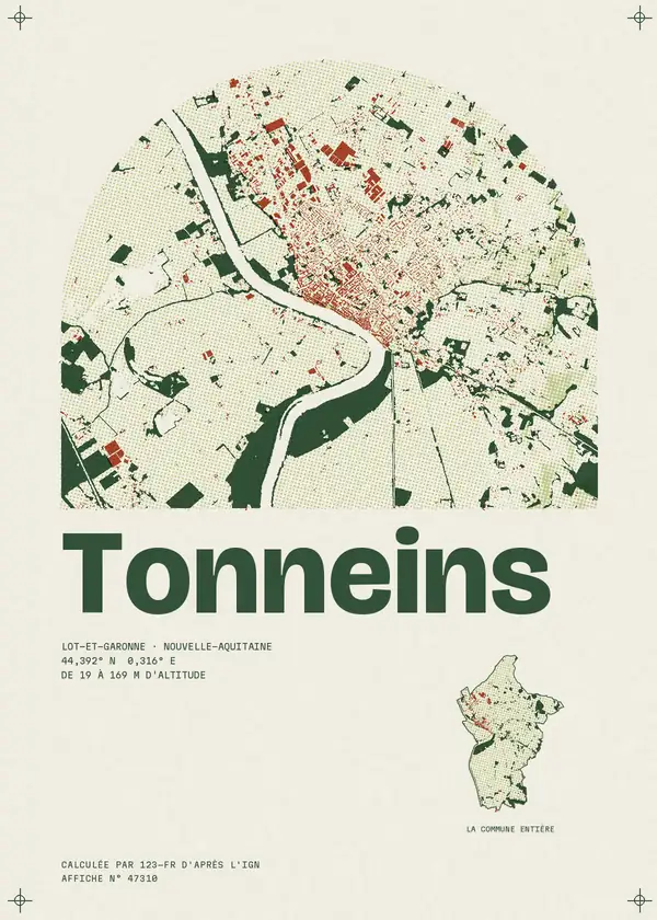 Affiche de Tonneins, calculée par 123-fr d'après l'IGN