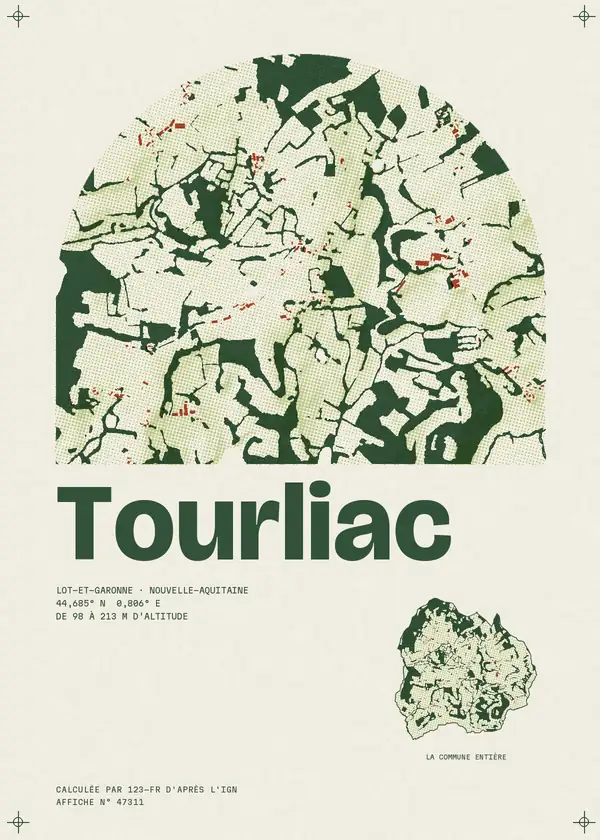 Affiche de Tourliac, calculée par 123-fr d'après l'IGN