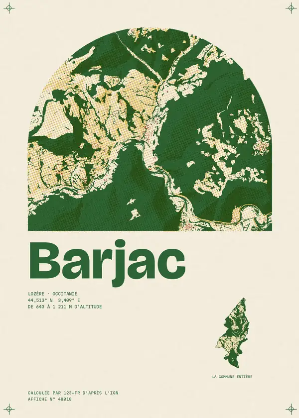 Affiche de Barjac, calculée par 123-fr d'après l'IGN