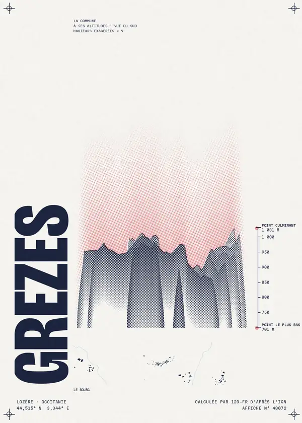 Affiche de Grèzes, calculée par 123-fr d'après l'IGN