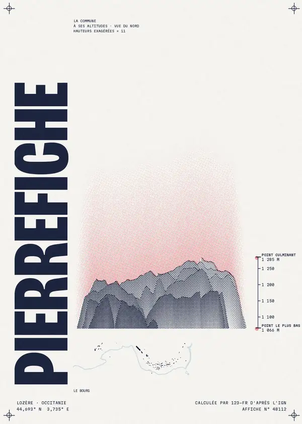 Affiche de Pierrefiche, calculée par 123-fr d'après l'IGN
