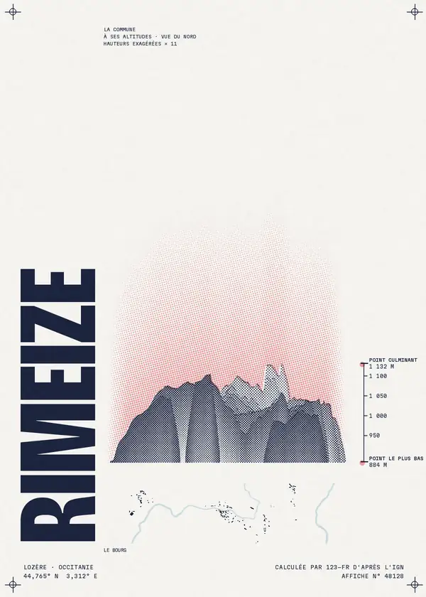 Affiche de Rimeize, calculée par 123-fr d'après l'IGN