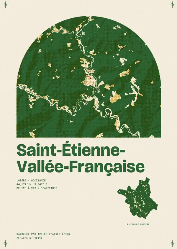 Affiche de Saint-Étienne-Vallée-Française, calculée par 123-fr d'après l'IGN